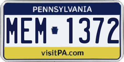 PA license plate MEM1372