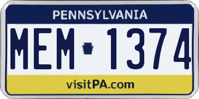 PA license plate MEM1374
