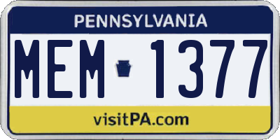 PA license plate MEM1377