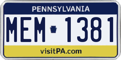 PA license plate MEM1381