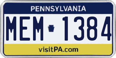 PA license plate MEM1384