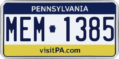 PA license plate MEM1385