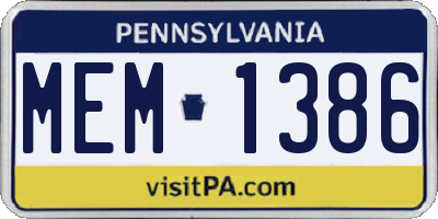 PA license plate MEM1386