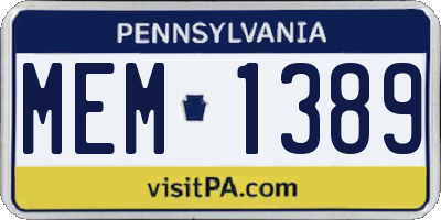 PA license plate MEM1389