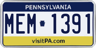 PA license plate MEM1391