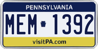 PA license plate MEM1392
