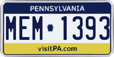 PA license plate MEM1393