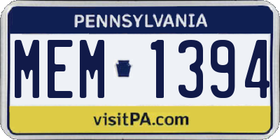PA license plate MEM1394