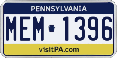 PA license plate MEM1396