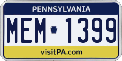 PA license plate MEM1399