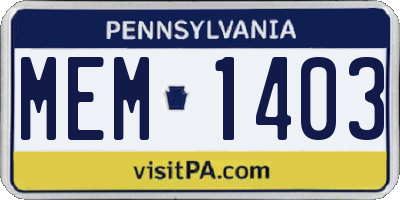 PA license plate MEM1403