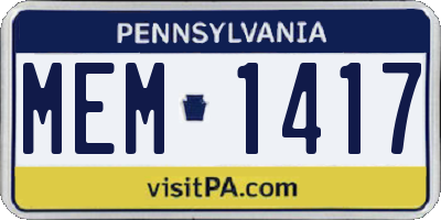 PA license plate MEM1417