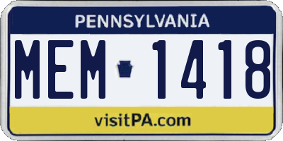 PA license plate MEM1418