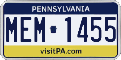 PA license plate MEM1455