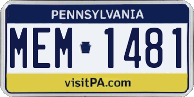 PA license plate MEM1481