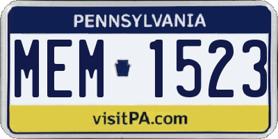 PA license plate MEM1523