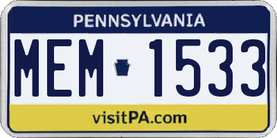 PA license plate MEM1533