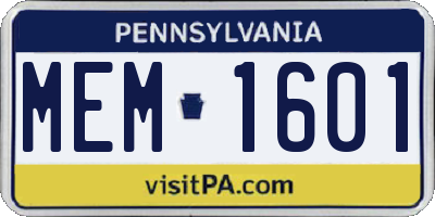 PA license plate MEM1601
