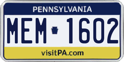 PA license plate MEM1602