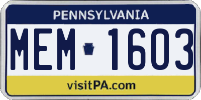PA license plate MEM1603