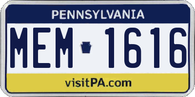 PA license plate MEM1616