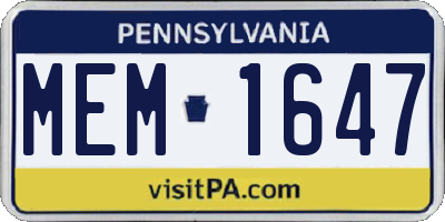 PA license plate MEM1647