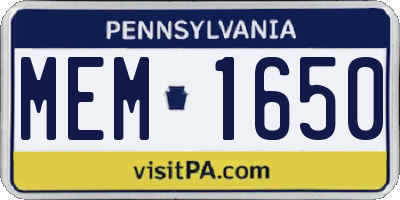 PA license plate MEM1650