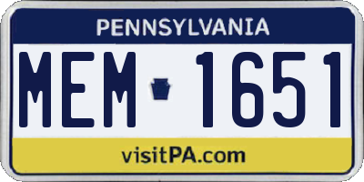 PA license plate MEM1651