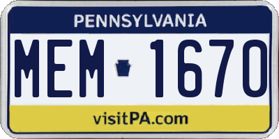 PA license plate MEM1670