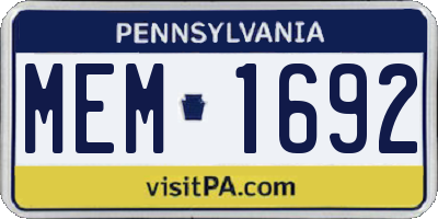 PA license plate MEM1692