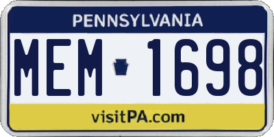 PA license plate MEM1698