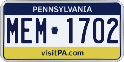 PA license plate MEM1702