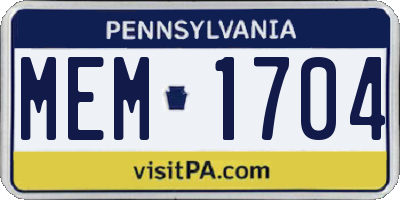 PA license plate MEM1704