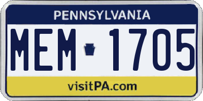 PA license plate MEM1705