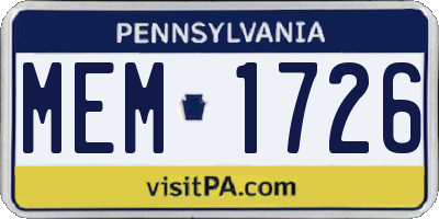 PA license plate MEM1726