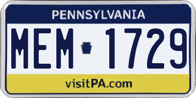 PA license plate MEM1729