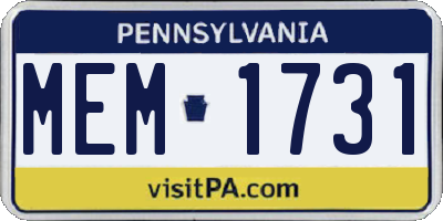 PA license plate MEM1731