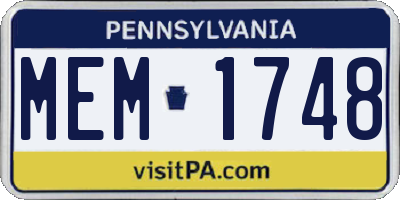 PA license plate MEM1748