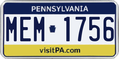 PA license plate MEM1756