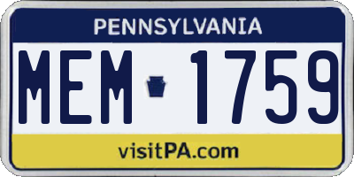 PA license plate MEM1759