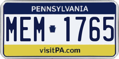 PA license plate MEM1765