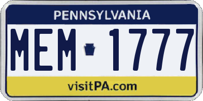 PA license plate MEM1777