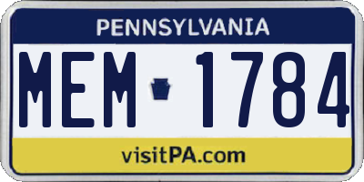 PA license plate MEM1784