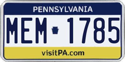 PA license plate MEM1785