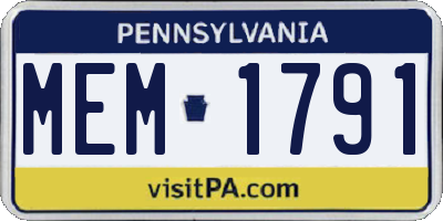 PA license plate MEM1791