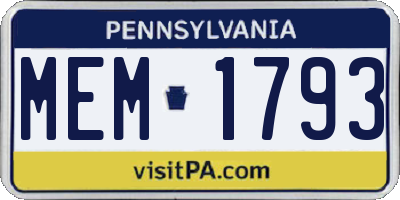 PA license plate MEM1793