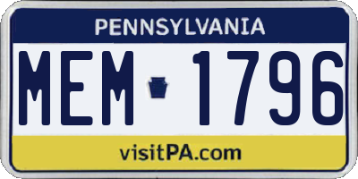 PA license plate MEM1796