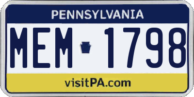 PA license plate MEM1798