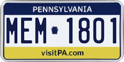 PA license plate MEM1801