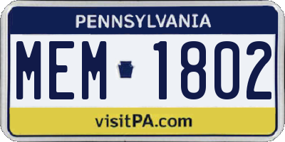 PA license plate MEM1802